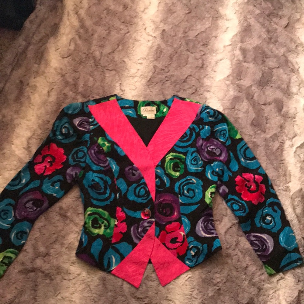 Vtg 80’s Rimini Bright Floral Blazer long Sleeve 6